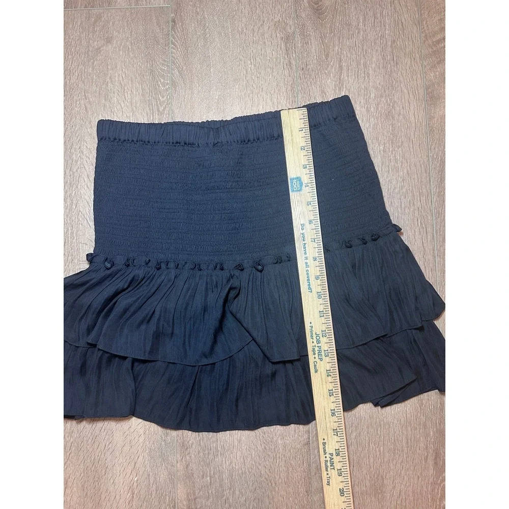 Dolan Anthropologie Women Black Smocked Ruffle Boho Tiered Mini Skirt Small